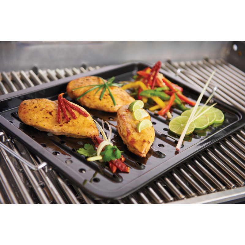 Black Porcelain Grill Topper with Stainless Steel Handles