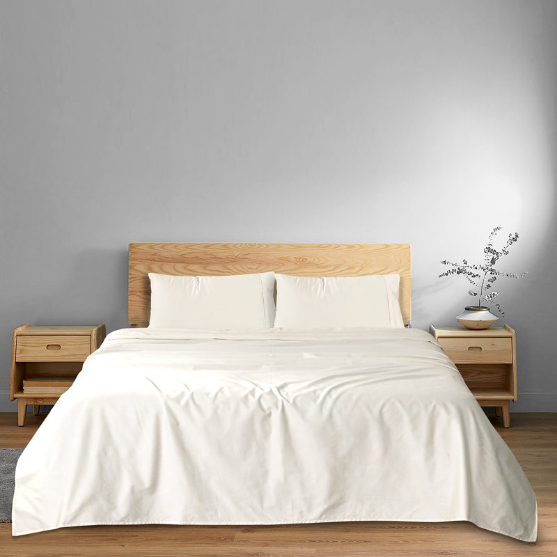  Ensemble de draps 100% satin de coton 400 fils, Blanc, Double
