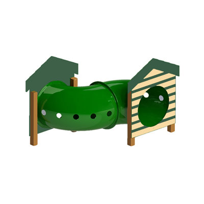 Tunnel courbé en arc avec une niche pour chien en écorce de parc