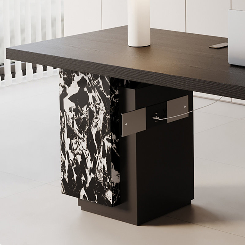 Black Rectangular Solid + Manufactured Wood + Acrylic desk, 29.53" H x 78.74" W x 23.62" D, Right Hand Return