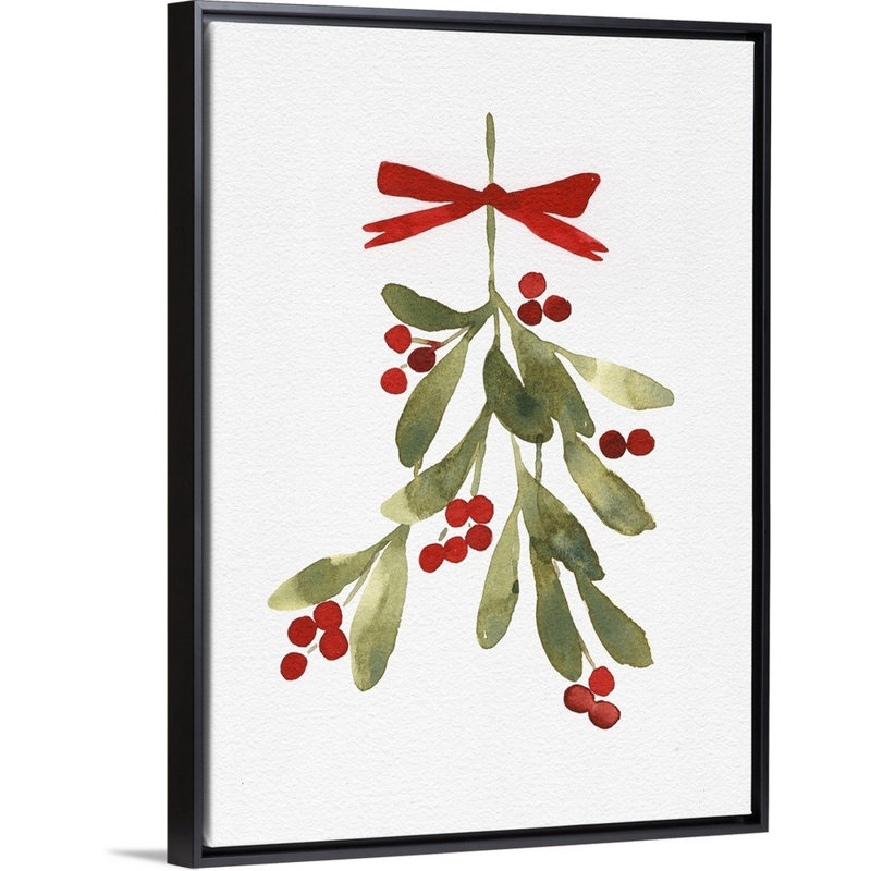 «Mistletoe Bow I» par Emma Caroline - reproduction d'art sur toile, 26" H x 20" W x 1.75" D, Cadre noir