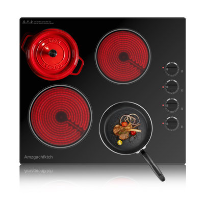 Surface de cuisson encastrée en céramique 24 brûleurs 24 po, plaque de cuisson électrique radiante avec commande à bouton, indicateur de surface chaude, 6700 W, fil dur 220-240 V (sans prise)