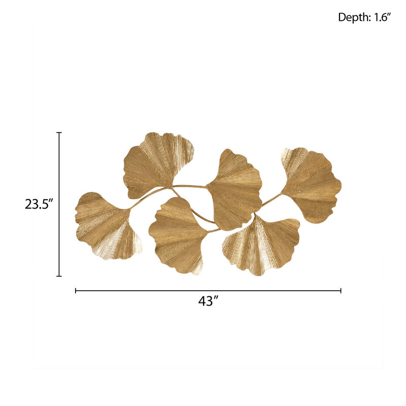 Gold Foil Metal Ginkgo Leaf Wall Sculpture