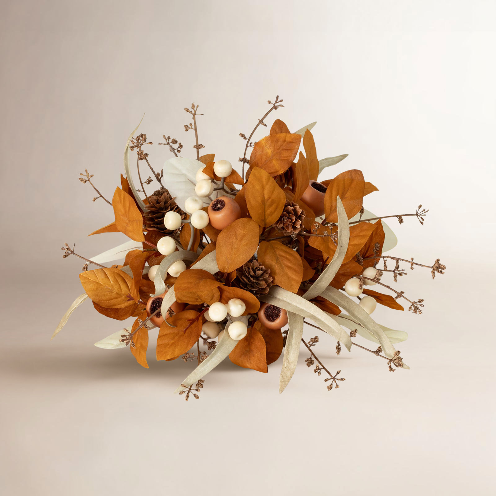 5.5" Artificial Fall Mixed Foliage Orb, Brown-Cream