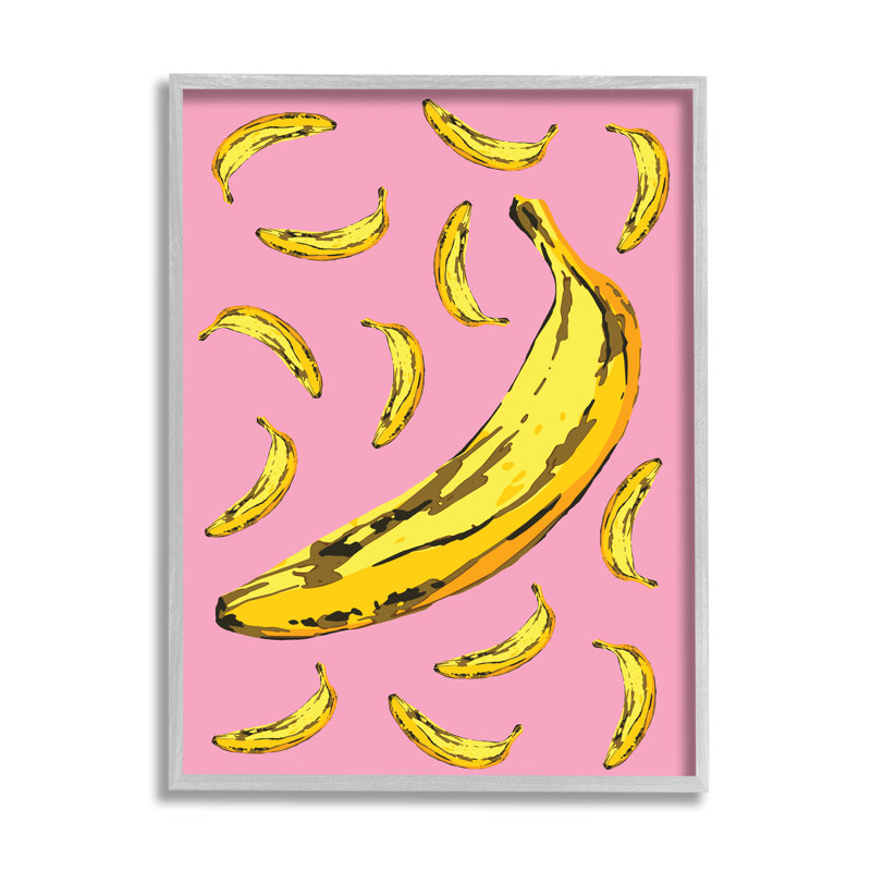 Bananes mûres fantaisistes, fruits tropicaux, jaune, rose, Estampe numérique Farmhouse, H 14 po x l 11 po