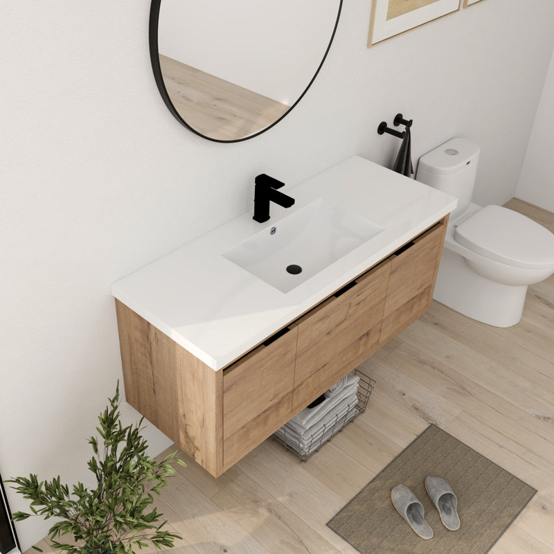 Ebern Designs Zalet 48'' Wall Mounted Single Bathroom Vanity with Resin ...