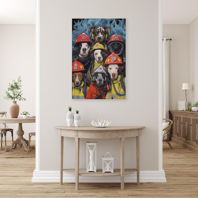 Dogs Firefighter - 1 pièce, impression sur toile tendue, H 36 po x l 24 po x P 1,25 po