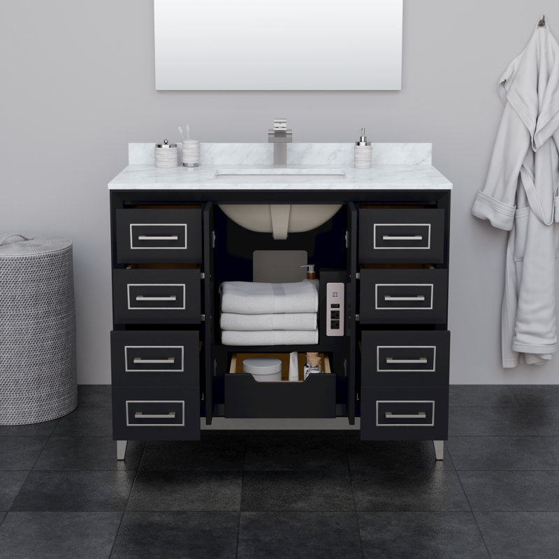Marlena Freestanding Single Bathroom Vanity with Cultured Marble Top, Black, Brushed Nickel, 42"