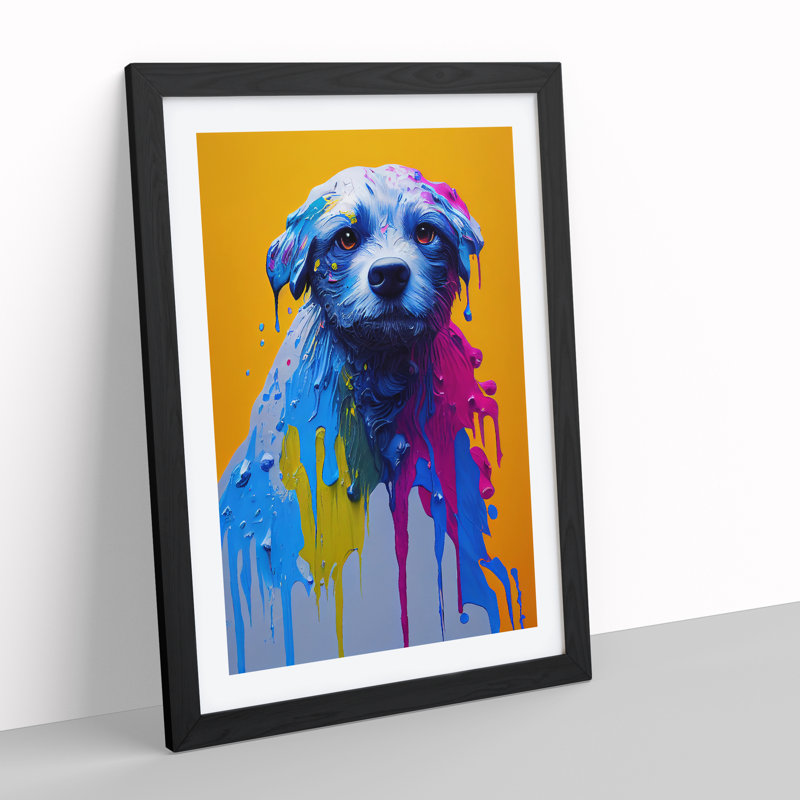 Dripping Dog No.4 Abstract - Single Picture Frame Print, Black, 46cm H x 34cm W x 2cm D