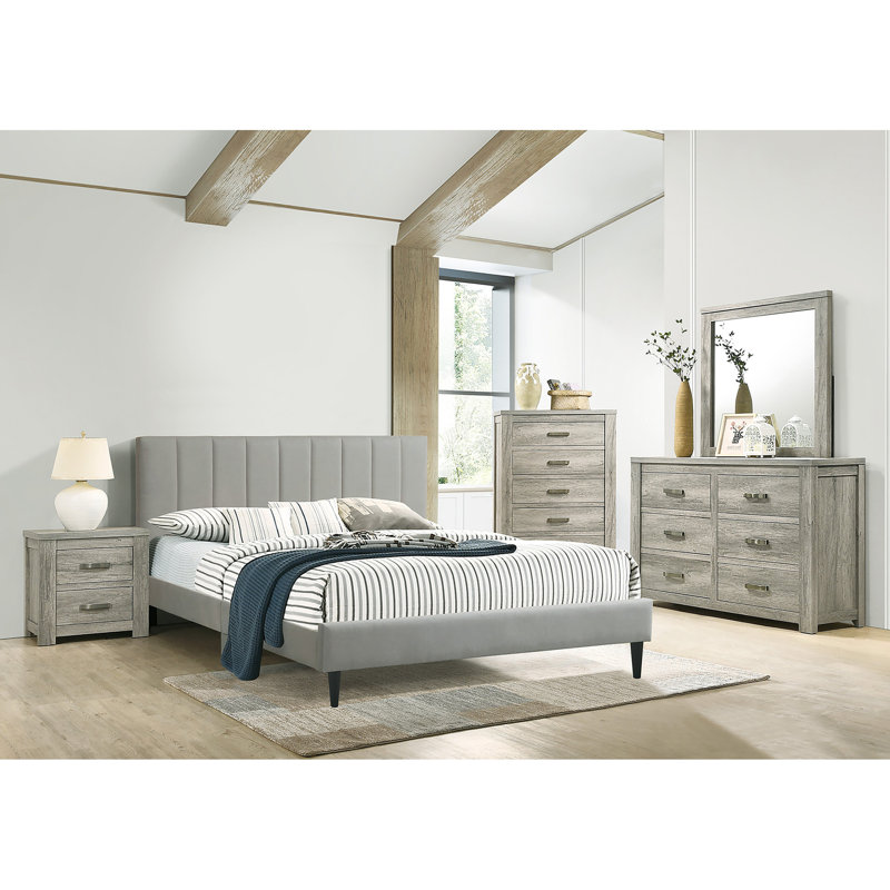 Mobilier de chambre rustique gris clair à 6 tiroirs avec poignées en métal style rustique 1pc