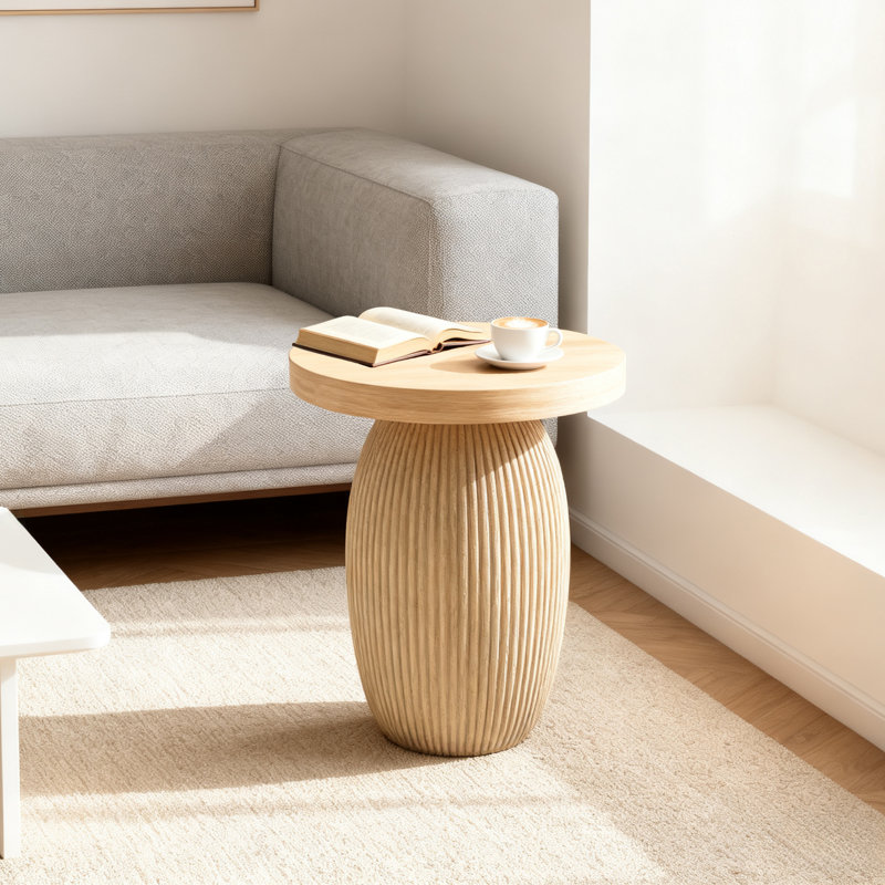 Light Wood Round Side Table