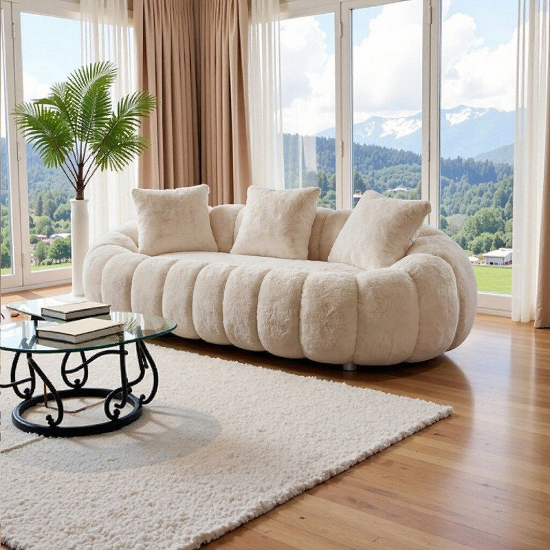 Causeuse de canapé à motif floral - Support moelleux avec mousse déchiquetée, Beige