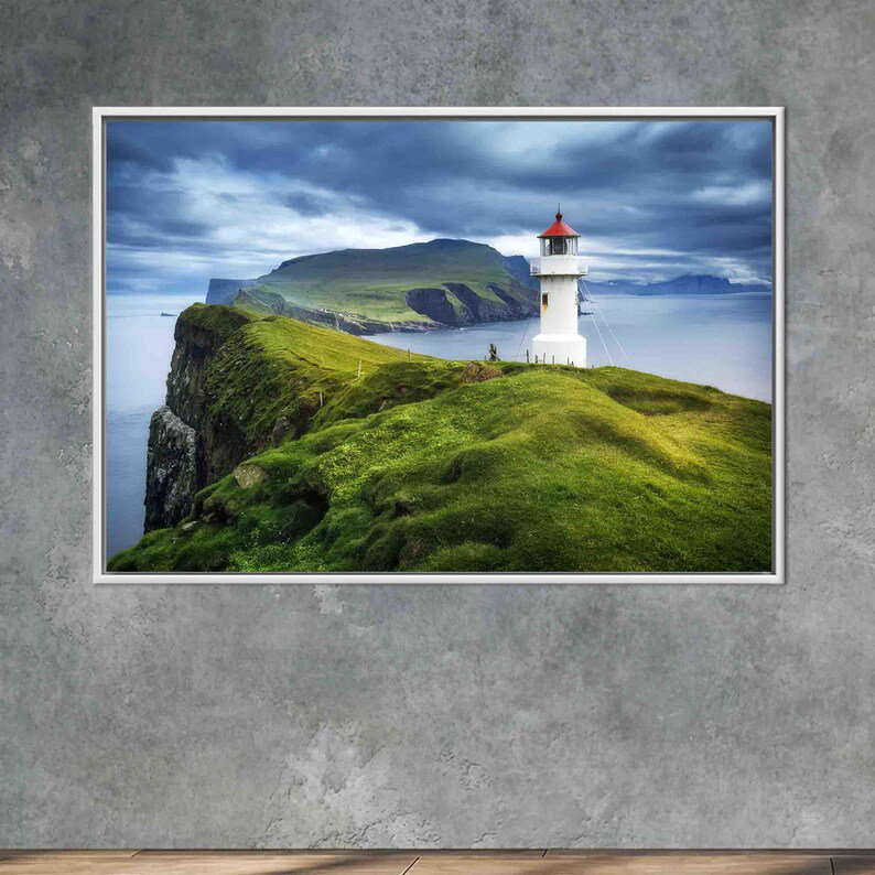 Îles Féroé, art mural Mykines, Reproduction encadrée sans passe-partout, Blanc, H 18 po x l 26 po