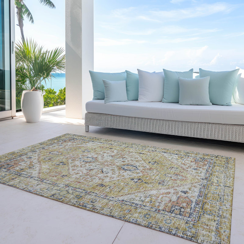 Machine Washable Indoor/Outdoor Segin ACN1103 Wheat Rug, Rectangle 10' x 14'