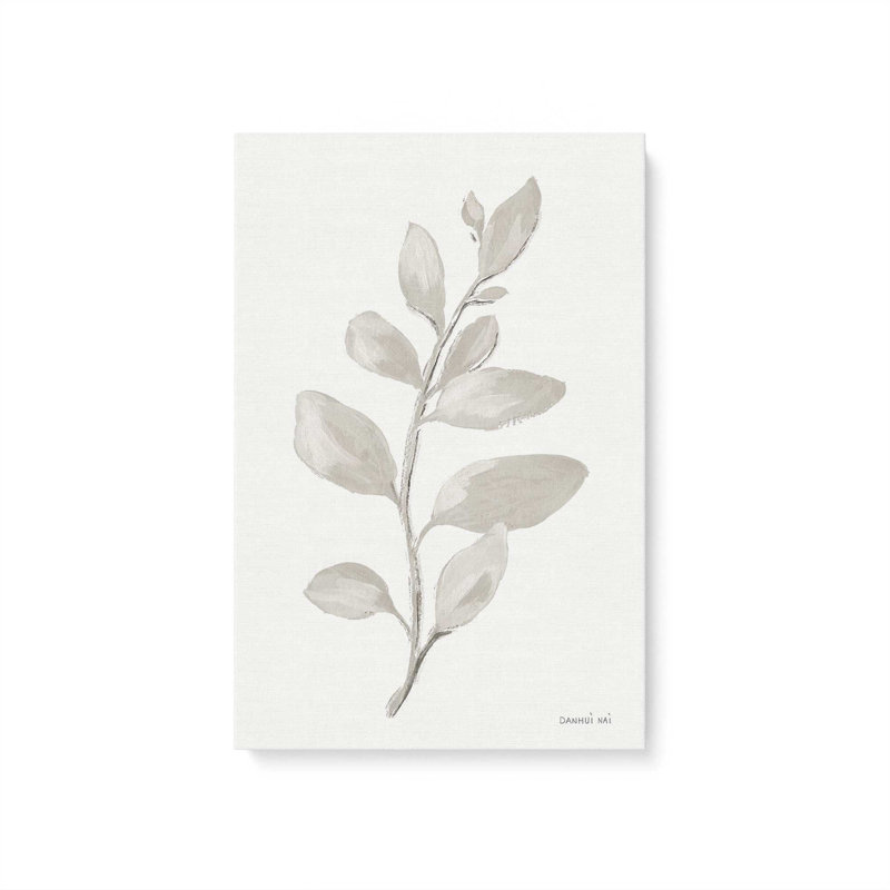 Élégantes feuilles grises I sur toile tendue, H 48 po x l 32 po
