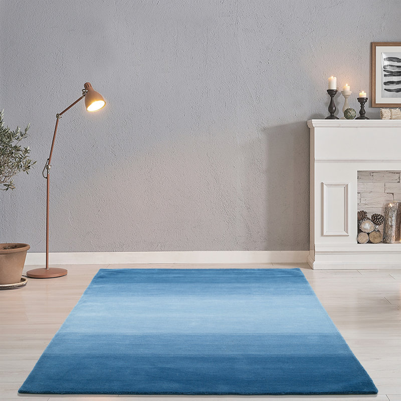 Handwoven Wool Blue/White Rug, Rectangle 190 x 290cm