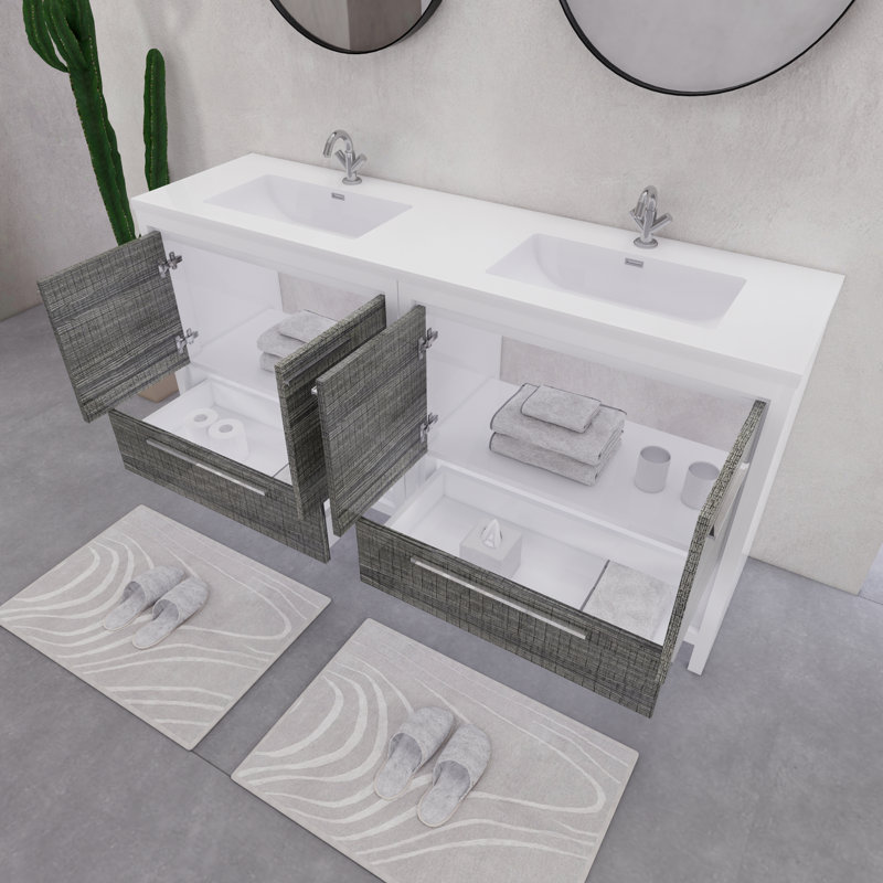 Ensemble de meuble-lavabo double 72 po Eden, Blanc lustré/ bois de frêne gris