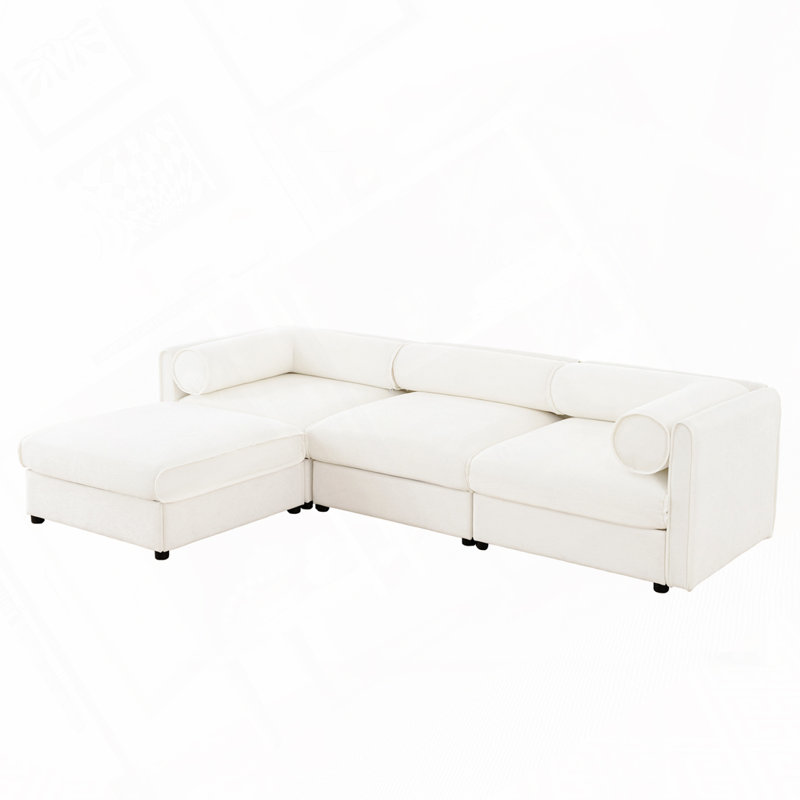 Canapé en chenille 3 places avec repose-pieds, Blanc