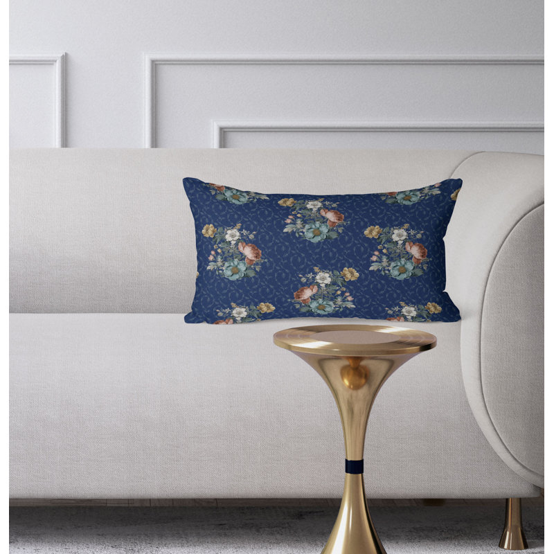 Flower and Knop  Rectangular Throw Pillow, Blue/Green