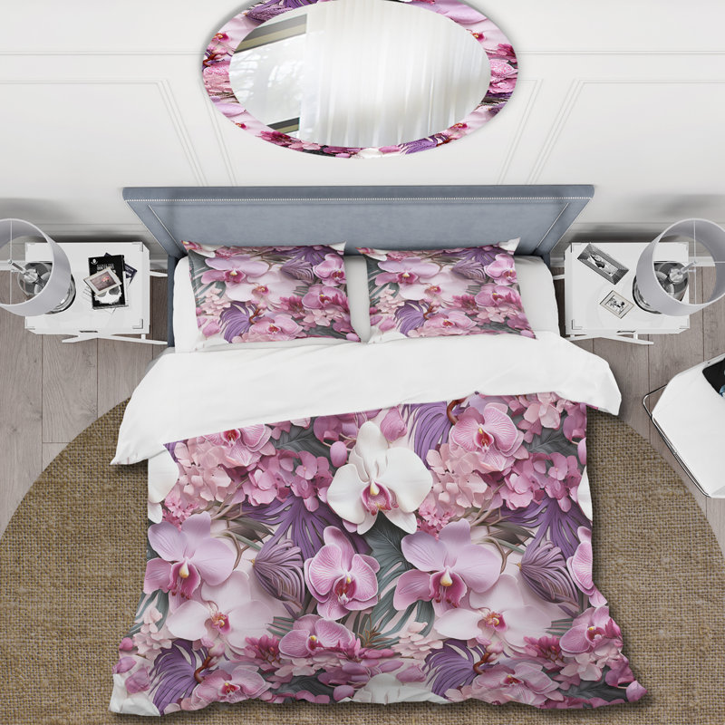 Literie Orchid Dreams, Housse de couette pour grand lit et 2 taies décor
