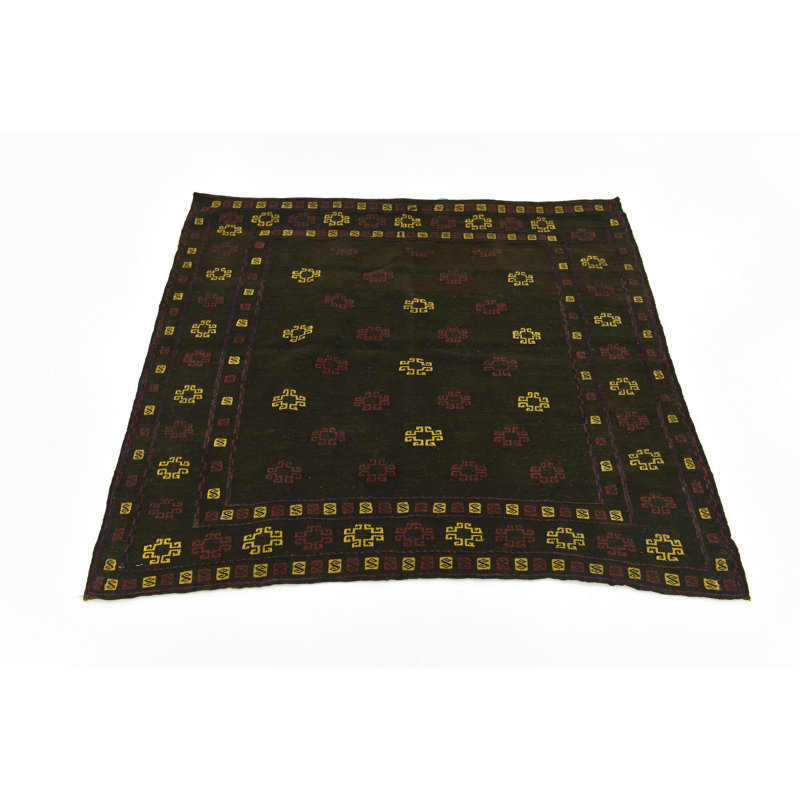 Tapis de zone en laine vert 4 pi x 4 pi 3 po one-of-kind-noué la main Earley