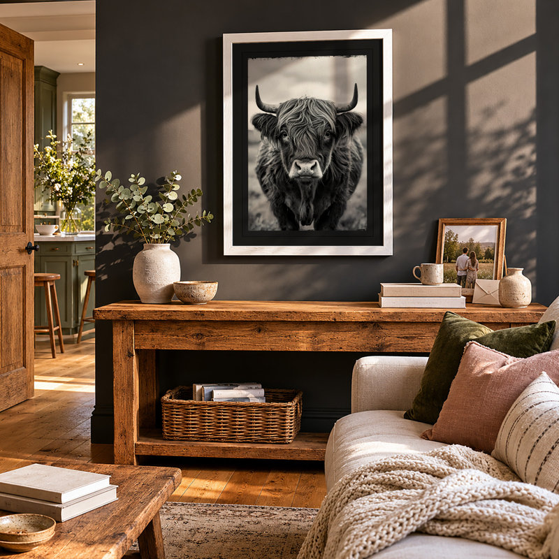 Highland Cattle Portrait Rustic - Print, A4 - 29.7 x 21.0 cm, White