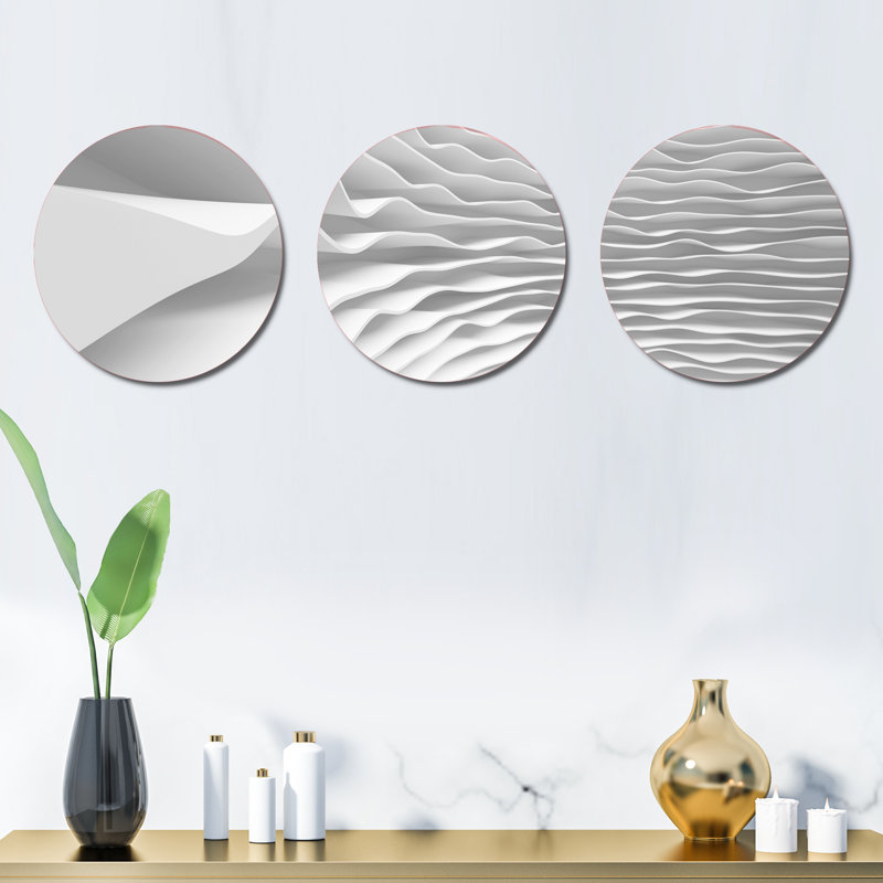 Fractal Curved White 3D Waves - Ensemble de décoration murale en métal