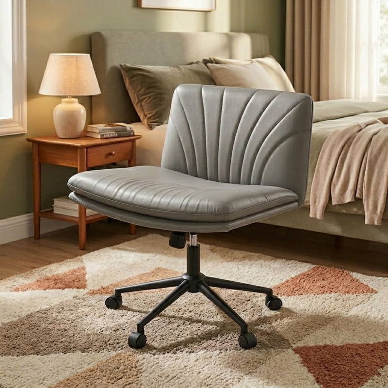 Nevel Armless Swivel Upholstered Leather Office Chair , Brown