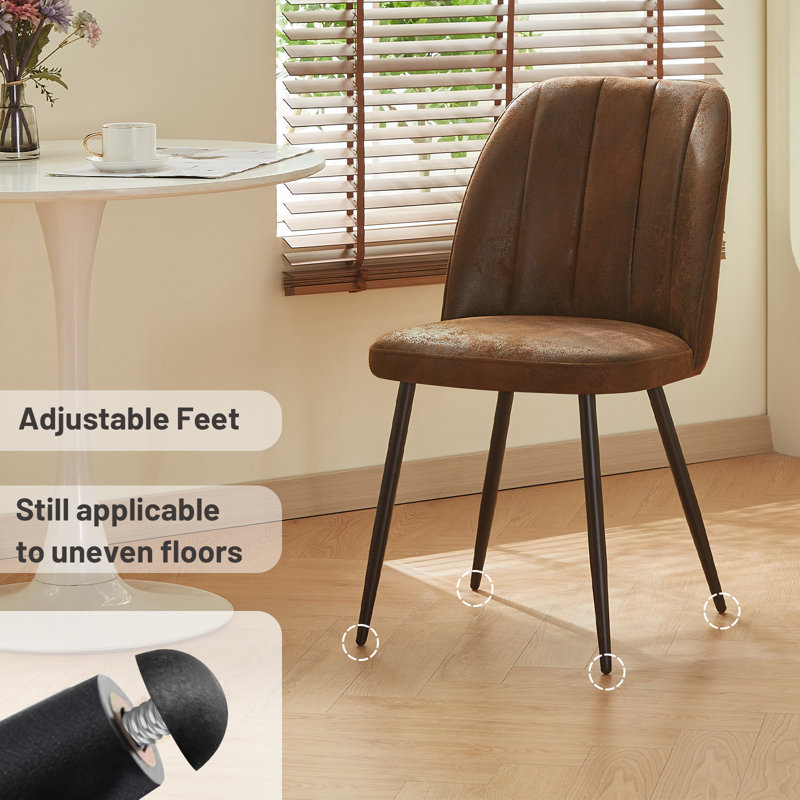 Tufted Velvet/Suede Upholstered Armless Dining Chair with Adjustable Feet, Brown