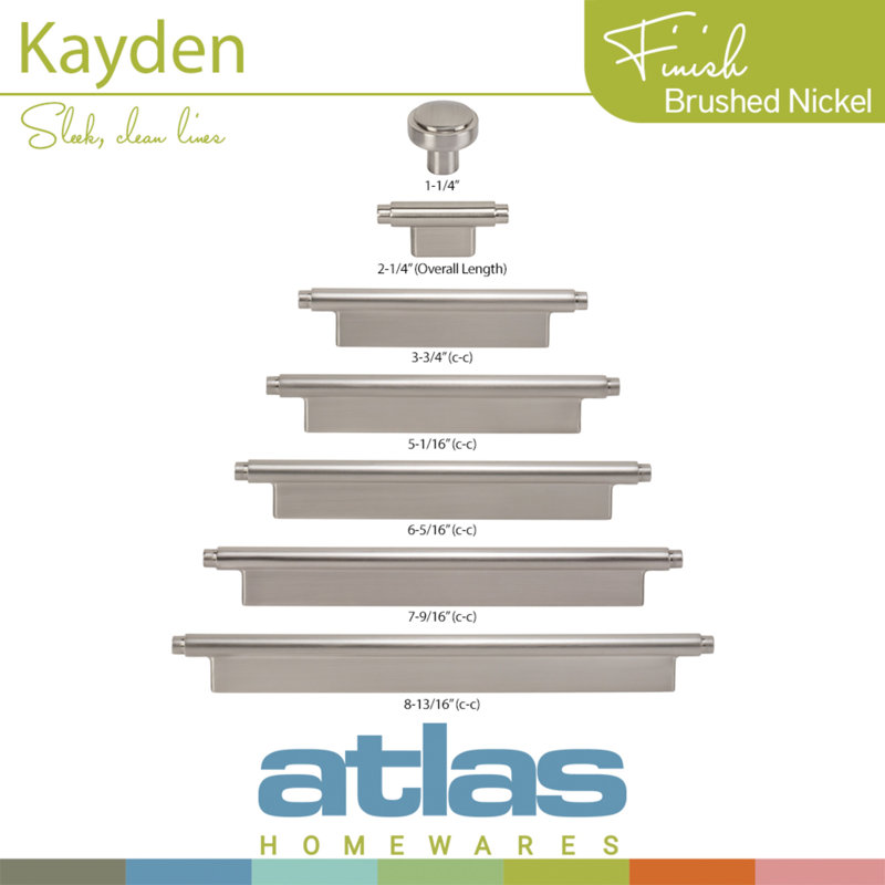 Kayden 3 3/4" Center To Center Bar Pull, Brushed Nickel, 3 3/4"