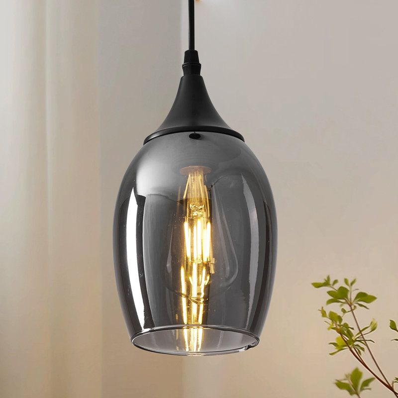 1 - Light Glass Single Pendant Light, Smoke Gray