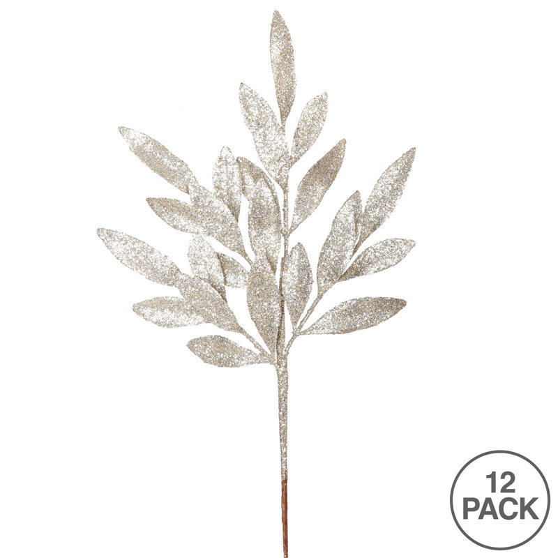 22" Glitter BayLeaf Artificial Christmas Spray, Champagne, 22" H x 11" W x 1" D