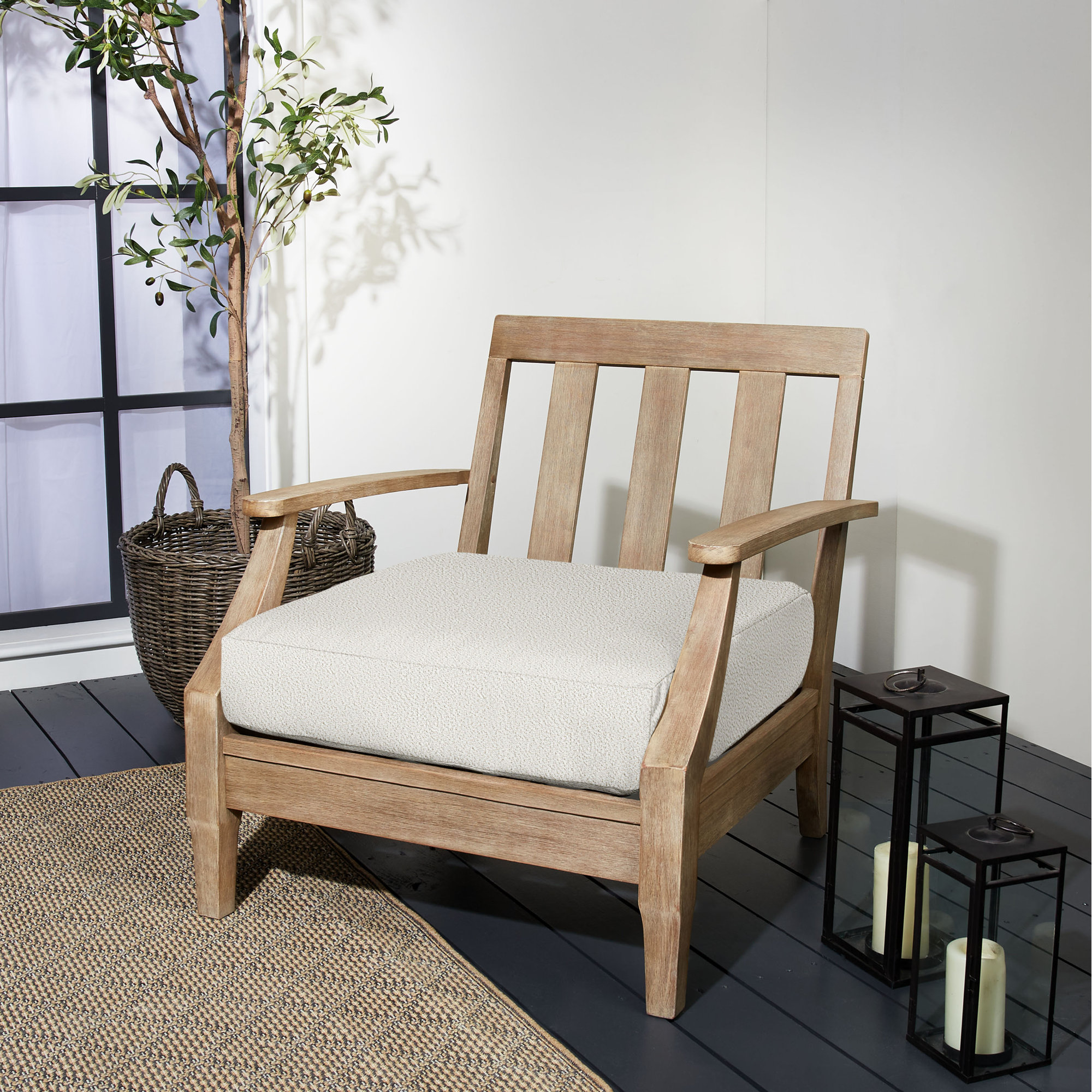 Amorina Outdoor Seat Cushion, 25 in W x 25 in D x 5 in H, Ivory