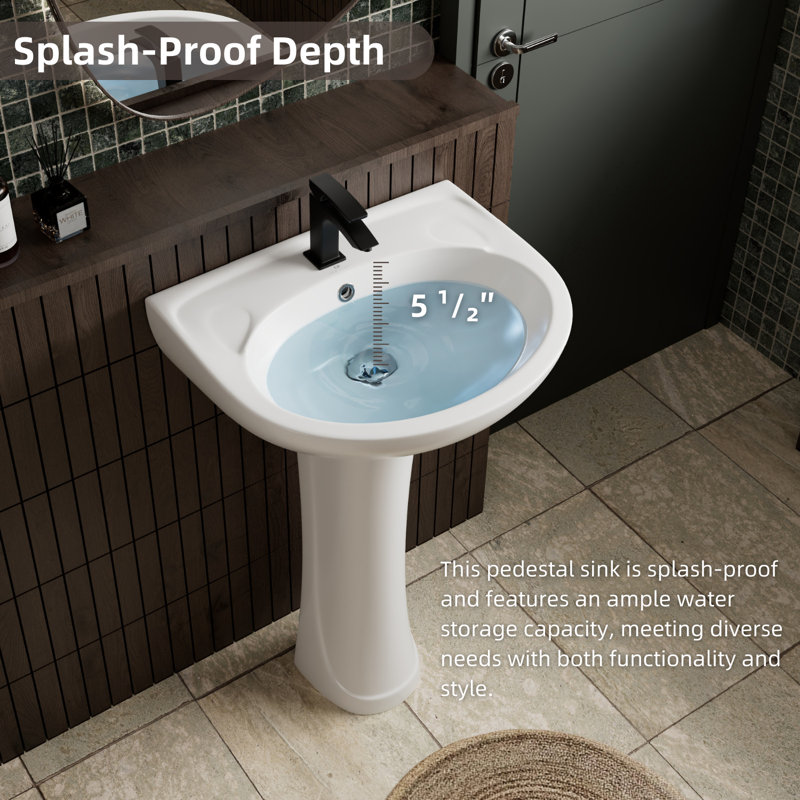 Los Flexi 20-Inch Pedestal Sink Combo, Overflow & 1 Faucet Hole, Ideal for Small Bathrooms