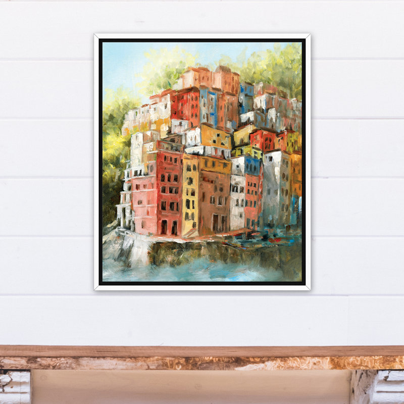 Méditerranée - peinture sur toile, H 25,75 po x l 21,75 po x P 1,75 po, Toile à cadre flottant blanc