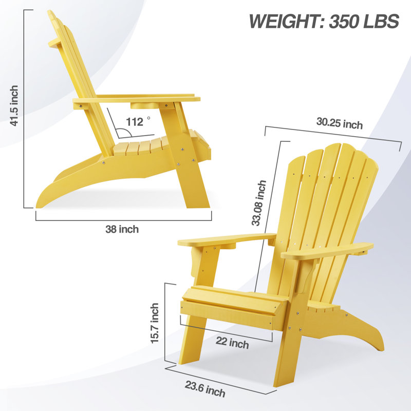 Ensemble de 2 chaises d'extérieur surdimensionnées Adirondack, Jaune, 2