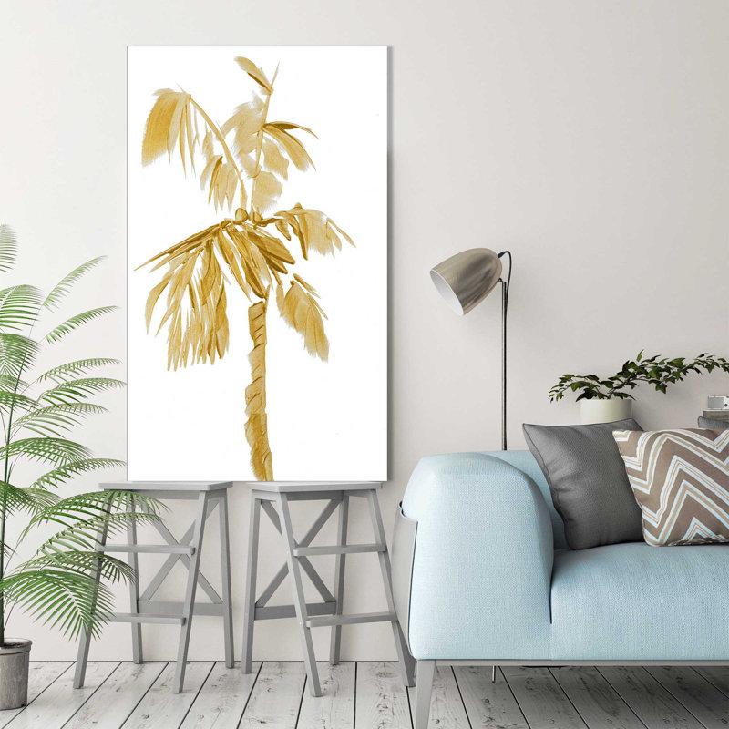 «Gold Palms II», reproduction de peinture à l'aquarelle, H 30 po x l 18 po x P 1 po, Toile tendue