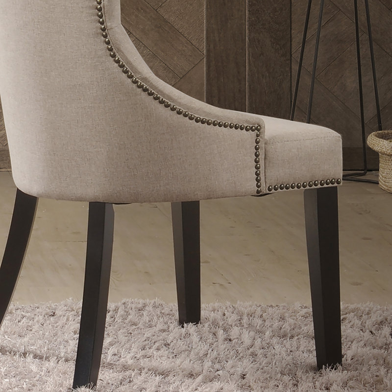 Elegant Tan 35" Dining Chair with Wingback Comfort, Cream, Espresso