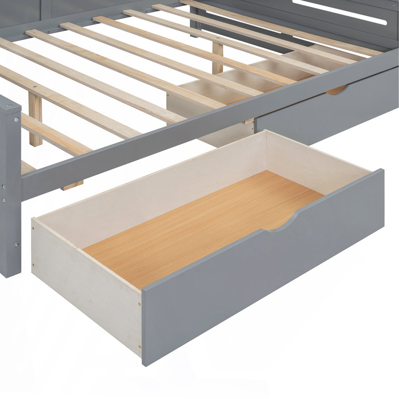 Lit de jour en bois double avec 2 tiroirs, armoire et tablette tout-en-un, gris, Gris