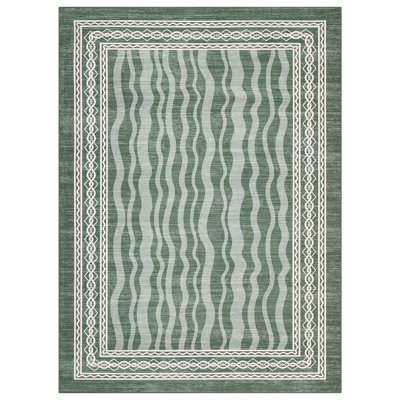 Tapis moderne à bordure - à poils courts, tapis lavable - résistant aux marques, parfait pour le salon, la chambre à coucher, la salle à manger, la salle de jeux, le bureau personnel - grand 8 x 10 pi (244 x 305 cm)