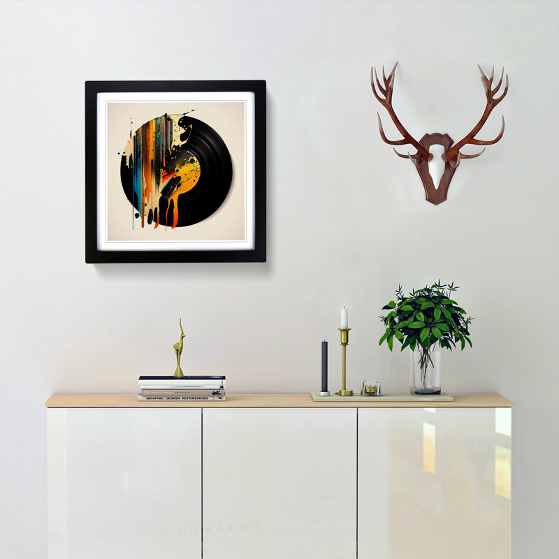 Vinyl Record Abstract Expressionism - Framed Print, Black
