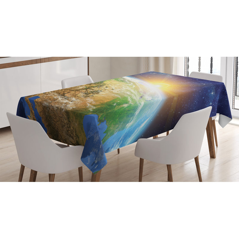 Nappe d’espace extérieur ambesonne, vue céleste du soleil sur la terre du monde avec étoile pacifique, housse de table rectangulaire pour décoration de cuisine de salle à manger, 52 po x 70 po, multicolore