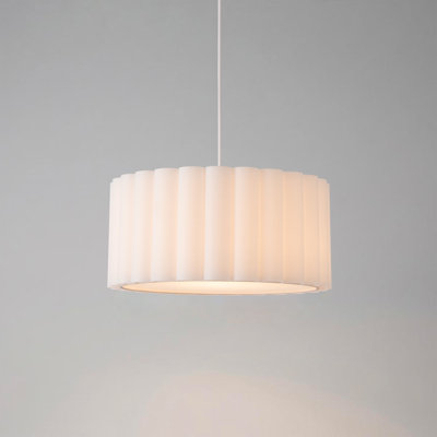 Ensemble de luminaire suspendu 15 po Elsberry - Abat-jour en lin blanc tambour, structure et base en acier nickel satiné, solution d'éclairage de style contemporain à intensité variable