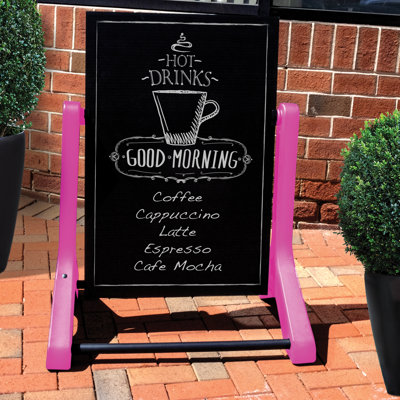 Swinging Sidewalk Sign Board with 792 Letters, 24 x 36 Inch Double-Sided Outdoor Letter Board, A-Frame Sandwich Board Alternative, Pink Legs