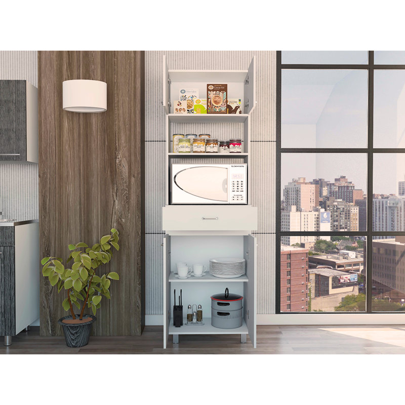 Pembrooke 2-Shelf 1-Drawer Microwave Pantry Cabinet , White