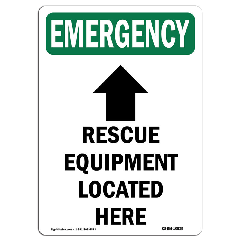 Équipement de secours situé ici, H 18 po x l 12 po x P 0,1 po