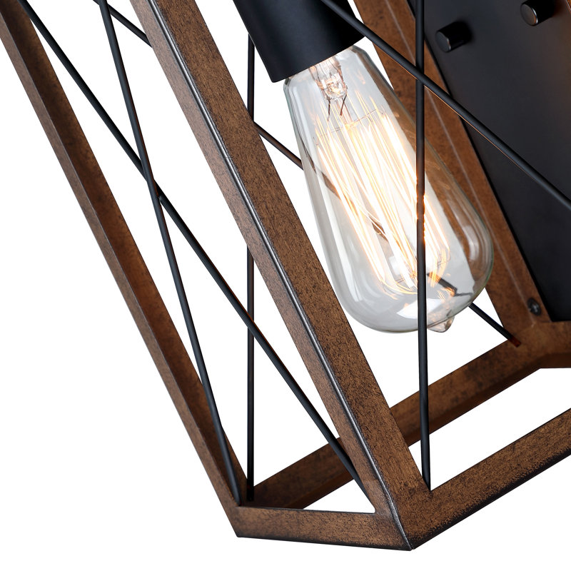 Duwe Steel Flush Mounted Sconce, Matte Black/Barnwood Accents
