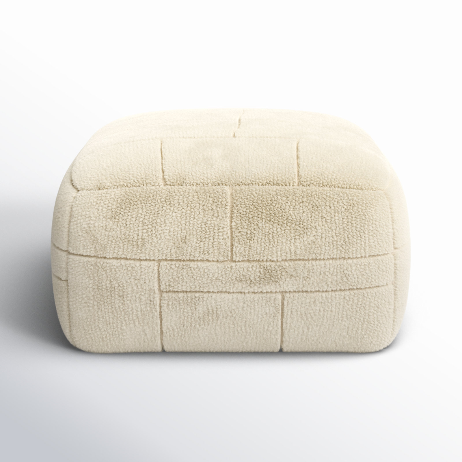 Tuberose Upholstered Pouf, White Wool/Polyester Blend