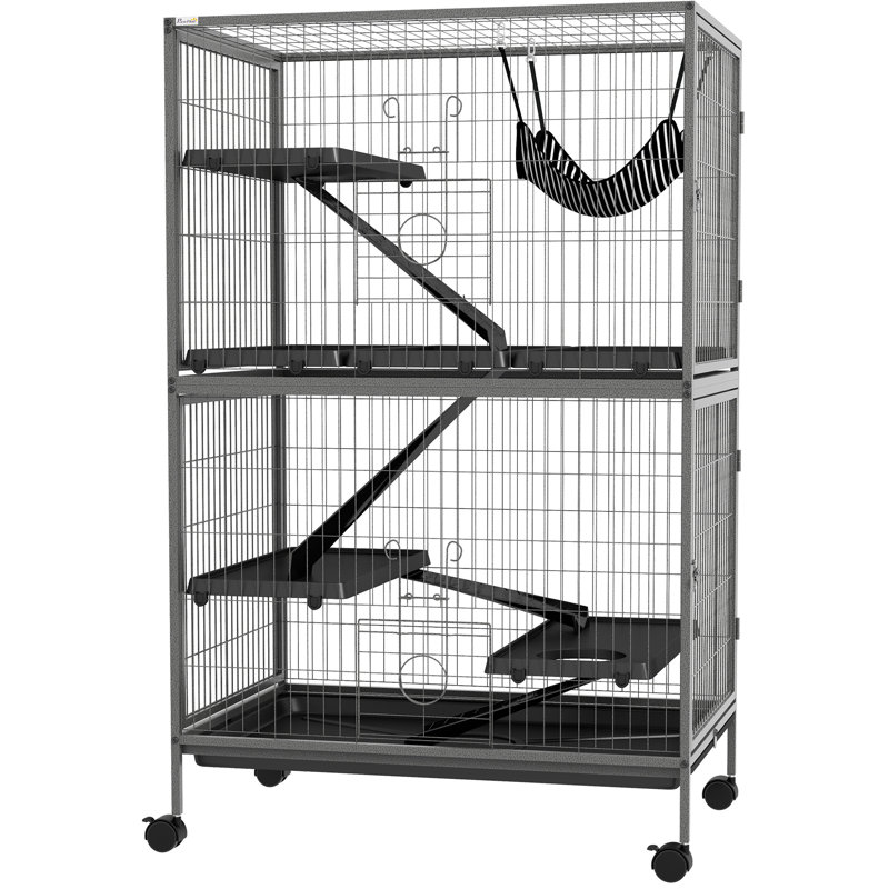 Maison pour 5 petits furets 50 po avec 4 portes, plateau coulissant, métal, abat-jour gris 50,5 po Pet Home Access