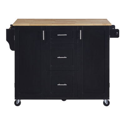Rolling Kitchen Island With Storage, Rubber Wood Top, 3 Drawers, 2 Slide-Out Shelves, And Internal Racks, On Wheels by Winston Porter